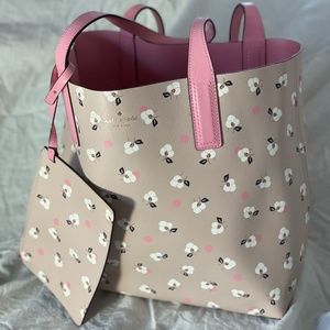 Kate Spade Reversible Tote Pink/Tan White Floral